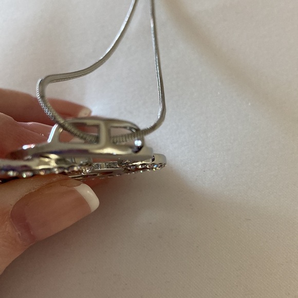 NWOT - Swarovski Crystal Double Floating Heart Silver Tone Necklace* - Picture 3 of 9